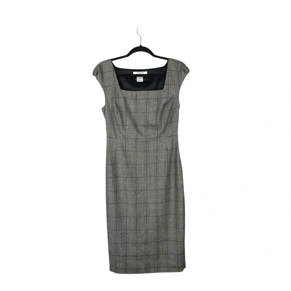 L.K. Bennett London Gray Plaid Wool Dress Size 6 US UK 10 EU 38 Fine Merino Wool